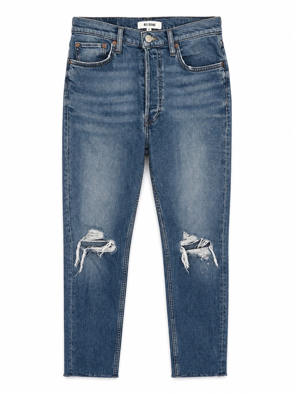 RE/DONE 90s High-Rise Ankle Crop In Dusk Destroy 190-3WHRAC Button Fly Grunge 28